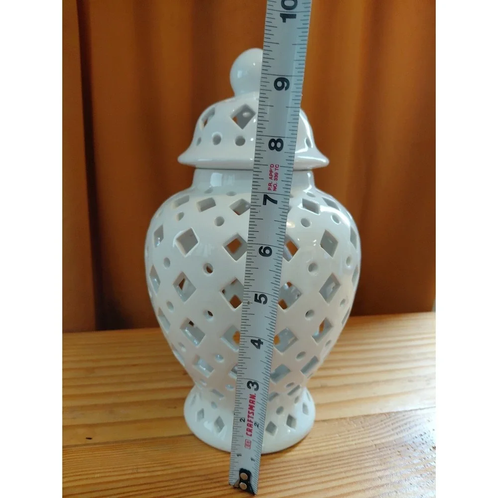 Unbranded‎ Ginger Jar Medium Pierced Porcelain Candle Lantern White